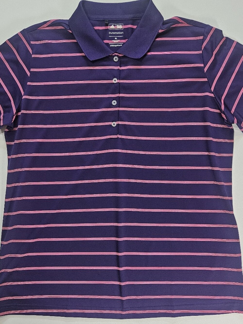 Adidas Puremotion Athletic Polo Shirt Womens XL Purple Pink Stripe Activewear